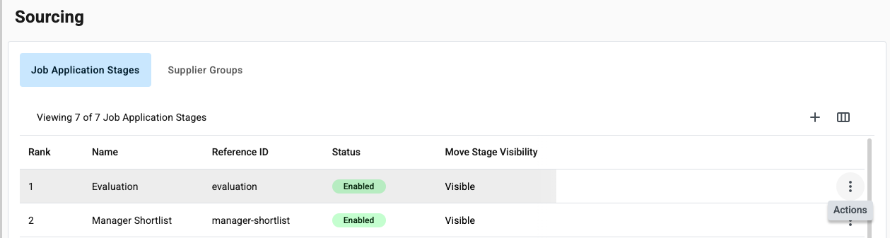 actions menu job application stages