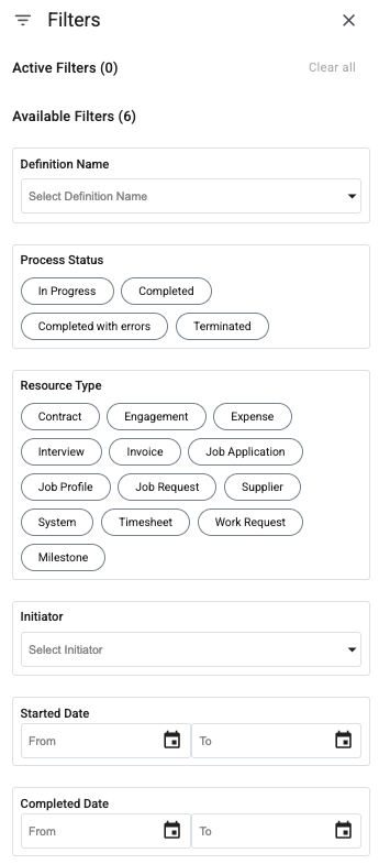 process instace filters