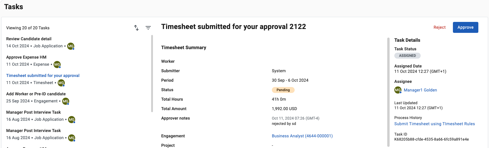 tasks submitted timesheet