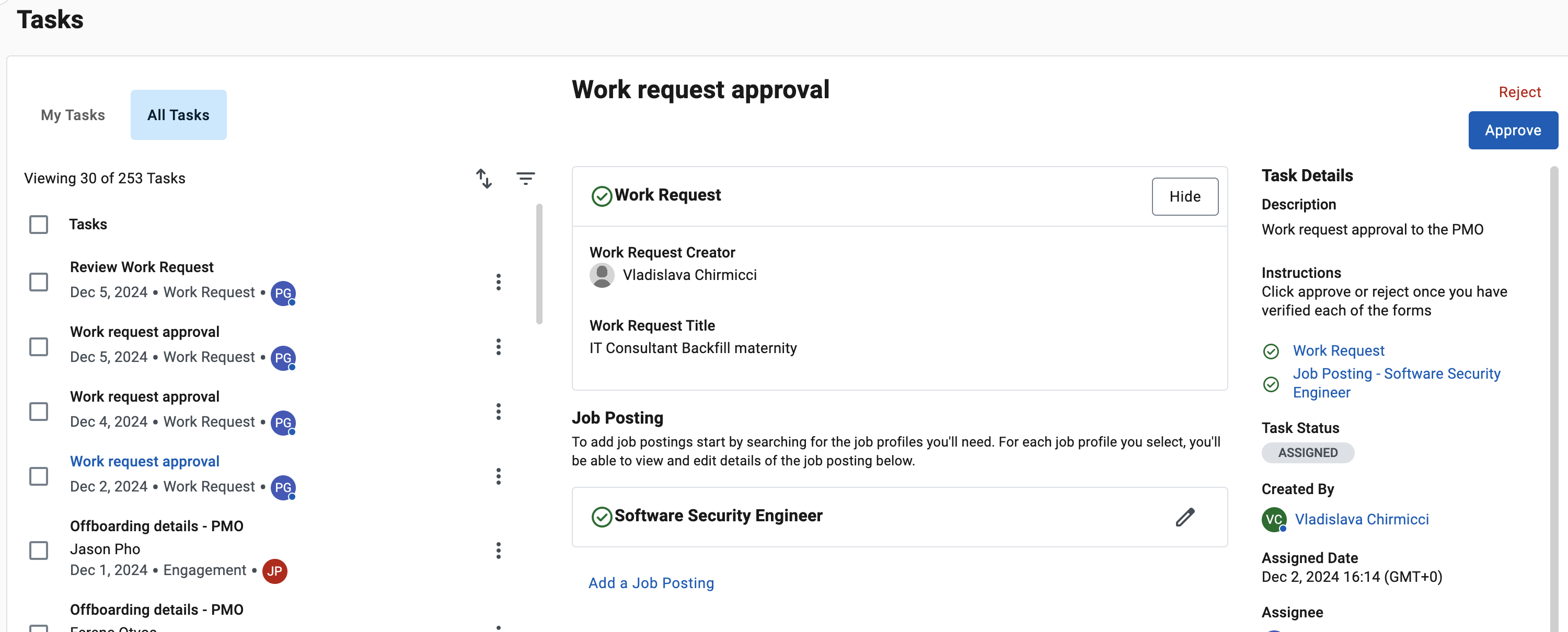 tasks work request approve