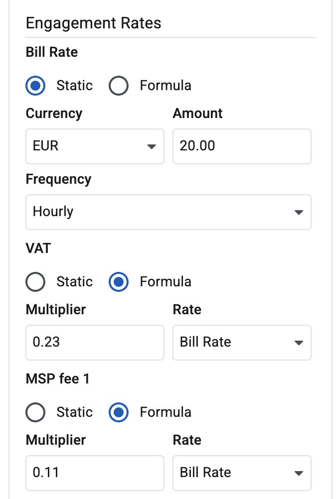 tax fee engagement rate setup