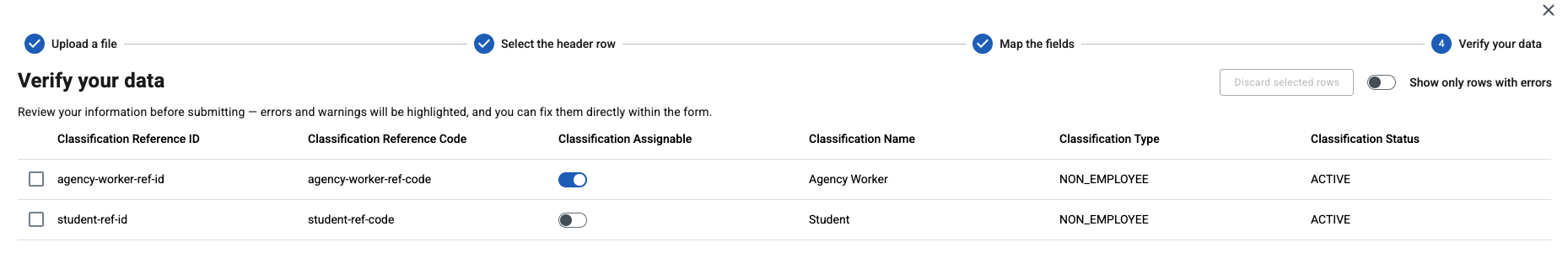 verify your data import classifications